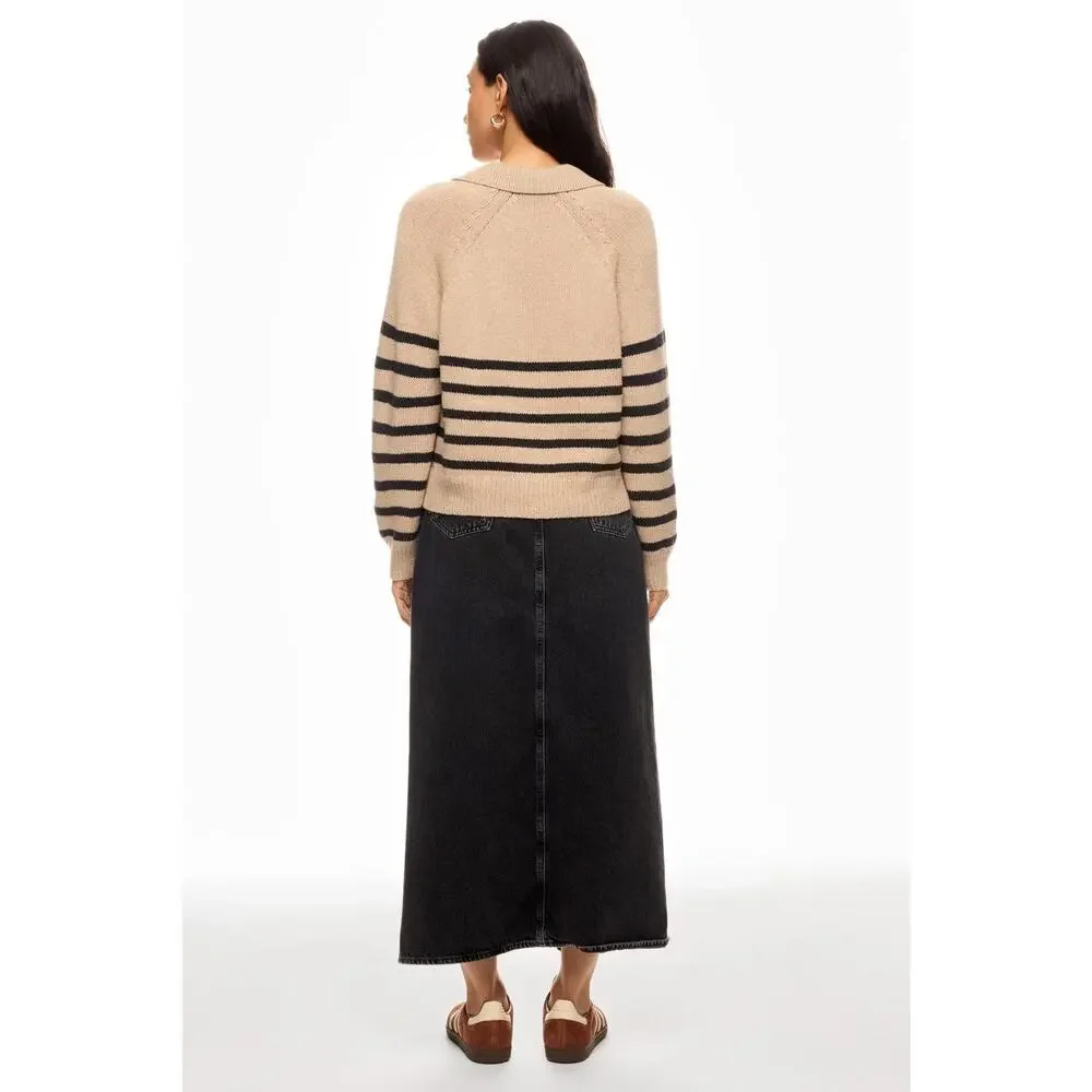 Marine Layer Relaxed Polo Striped Collared Long Sleeve Wool Sweater Size Small - Picture 2 of 13